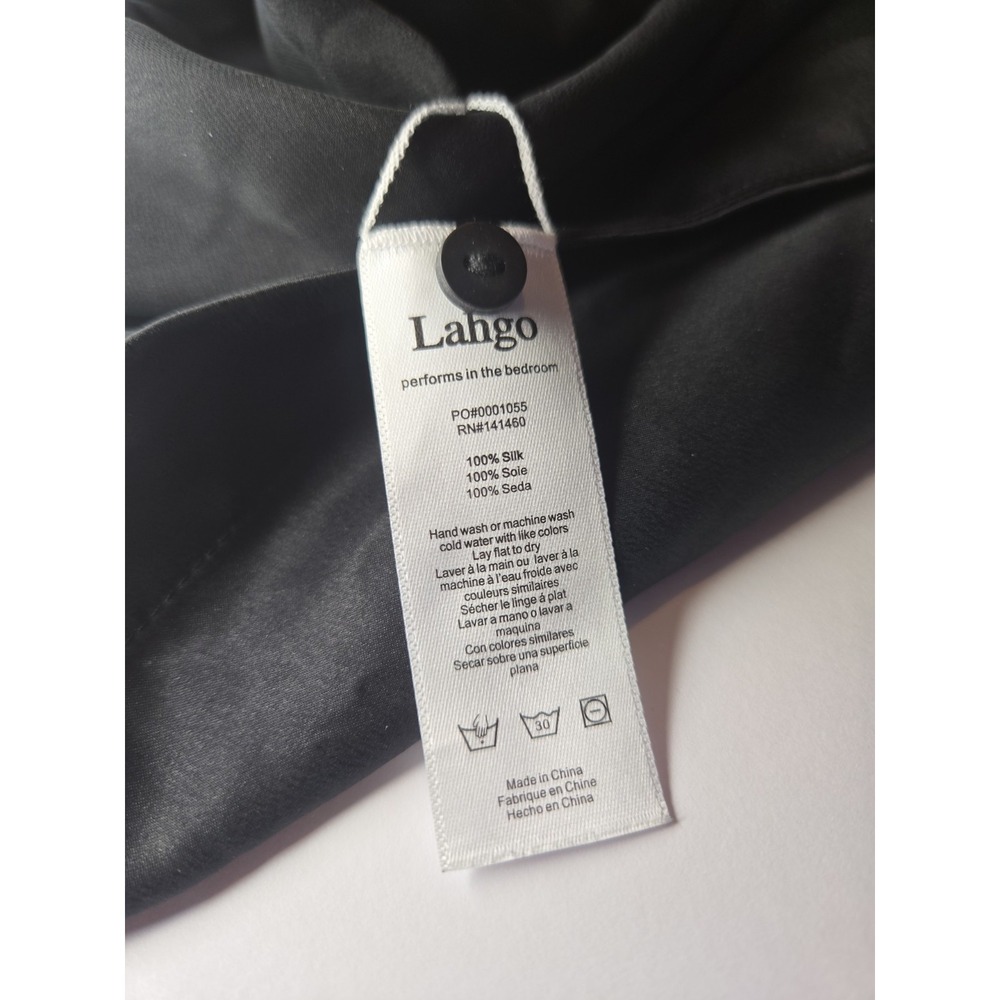 Lahgo Lunya Silk Henley Sleep Shirt Mens Large Black Oversized Relaxed PJ Top - Picture 4 of 4